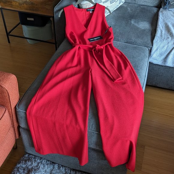 Karl Lagerfeld Red Belted Jumpsuit // Wide Leg & Cropped // Size 6 // NWT - Picture 5 of 7